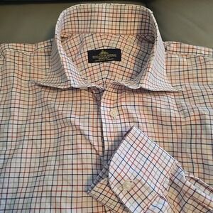 Holland & Sherry Bespoke Savile Row London Check Button Up Shirt Size L 22" Ptp